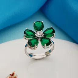 Saraf RS Jewellery Silver-Plated CZ Studded Adjustable Finger Ring-image-9