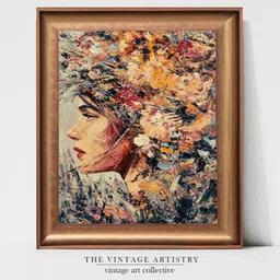 THE VINTAGE ARTISTRY Brown & Black Vintage Woman Wooden Framed Wall Art image 1