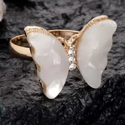 VOGUE PANASH Gold-Plated White Stone Butterfly Adjustable Ring-image-0