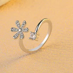 MYKI Silver-Plated Studded Alluring Flower Finger Ring-picture-18