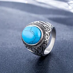 Yellow Chimes Men Silver-Plated Blue Stone Studded Oxidized Ring-picture-21
