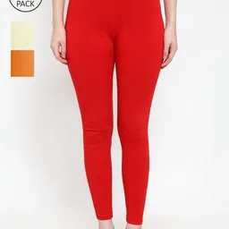 GRACIT Women Pack Of 3 Super Combed Cotton Lycra Ankle Length Leggings-picture-25