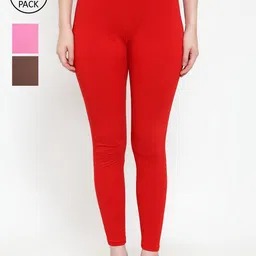 Jinfo Women Pack Of 3 Solid Super Combod Cotton Lycra Ankle-Length Leggings-picture-31