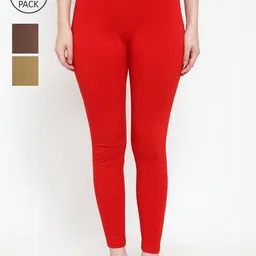 GRACIT Women Pack Of 3 Cotton Lycra Solid Ankle-Length Cotton Leggings-image-92