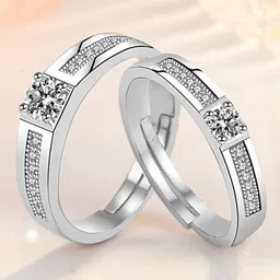 Peora Set Of 2 Silver-Plated AD Studded Couple Ring image 2