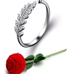 UNIVERSITY TRENDZ Set Of 2 Silver-Plated Embellished Crystal Finger Ring & Rose image 2