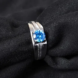 Clara Men 925 Sterling Silver Platinum-Plated Zirconia-Studded Adjustable Finger Ring image 2