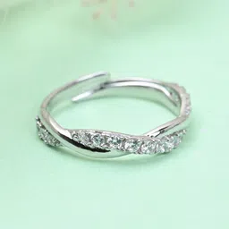 Clara 925 Sterling Silver Rhodium-Plated CZ-Studded Adjustable Finger Ring image 2