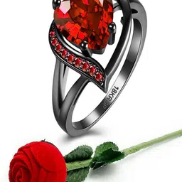 UNIVERSITY TRENDZ Women Red & Silver-Toned Cocktail Finger Ring image 2