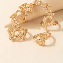 Jewels Galaxy Set Of 4 Gold-Plated Adjustable Finger Rings image 2