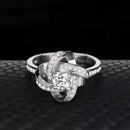 KARISHMA KREATIONS Set Of 2 Silver-Plated Cubic Zirconia-Studded Adjustable Finger Ring image 2