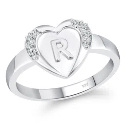 Vighnaharta Rhodium Plated CZ Studded R Alphabet Adjustable Finger Ring image 2