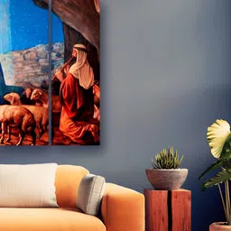 Casperme 5 Pieces Coffee Brown & Blue Skyline Jesus Wooden Wall Art-image-86