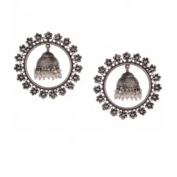 DASTOOR Silver-Toned Circular Jhumkas Earrings image 2