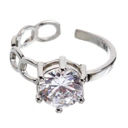 KARATCART Silver-Plated & White Stone-Studded Adjustable Finger Ring image 2