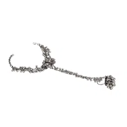 TEEJH Oxidised Silver-Plated Bangle With Finger Ring image 3