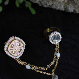 BeAbhika Gold Plated Stones Studded & Beaded Double-Finger Rings image 3