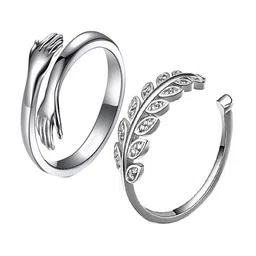 UNIVERSITY TRENDZ Set of 2 Silver-Plated & White CZ Stone-Studded Adjustable Finger Rings image 3