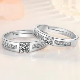 Peora Set Of 2 Silver-Plated AD Studded Couple Ring image 3
