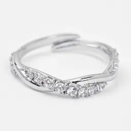 Clara 925 Sterling Silver Rhodium-Plated CZ-Studded Adjustable Finger Ring image 3