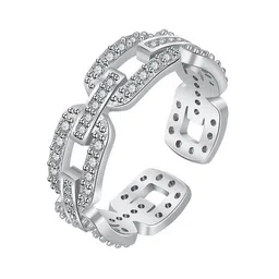 Jewels Galaxy Silver- Plated American Diamond-Studded Adjustable Finger Ring image 3