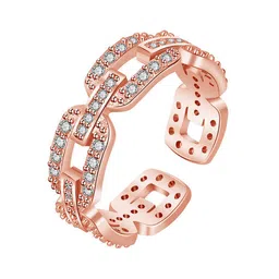 Jewels Galaxy Rose Gold-plated American Diamond Studded Adjustable Finger Ring image 3