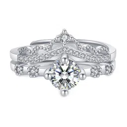 Jewels Galaxy Silver-Plated American Diamond-Studded Adjustable Finger Ring image 3