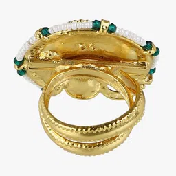 Adwitiya Collection 24CT Gold-Plated Stone-Studded & Beaded Finger Ring image 3