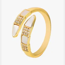 Adwitiya Collection Gold-Plated Stone-Studded Mother of Pearl Adjustable Finger Ring image 3