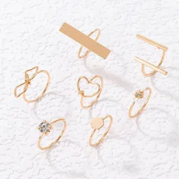 Jewels Galaxy Set Of 7 Gold-Plated Contemporary Stackable Finger Ring image 3