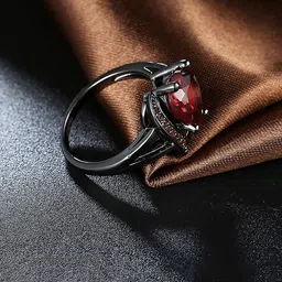Yellow Chimes Rhodium-Plated & Red Crystal-Studded Finger Ring image 3