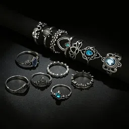 Yellow Chimes Set Of 13 Oxidised Brass-Plated Blue Stone-Studded Knuckle Finger Ring image 3