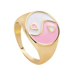 Jewels Galaxy Set Of 4 Gold-Plated Pink Enamelled Finger Ring image 3