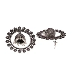 DASTOOR Silver-Toned Circular Jhumkas Earrings image 3