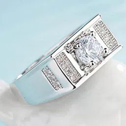 MYKI Men Silver-Plated CZ-Studded Adjustable Finger Ring image 4