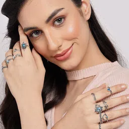 SOHI  Set Of 13 Silver-Plated Finger Rings image 3