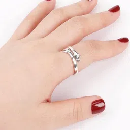 UNIVERSITY TRENDZ Set of 2 Silver-Plated & White CZ Stone-Studded Adjustable Finger Rings image 4
