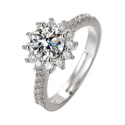 Designs & You Silver-Plated American Diamond Studded Floral Finger Ring image 4