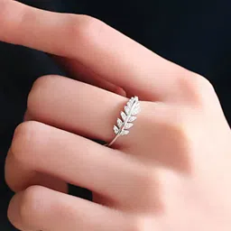 MEENAZ Silver-Plated AD-Studded Adjustable Leaf Charm Ring image 4