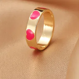 Jewels Galaxy Set Of 4 Gold-Plated Pink Enamelled Finger Ring image 4
