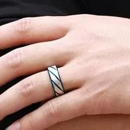 VIEN Men Stainless Steel Wave Design Textured Finger Ring image 4