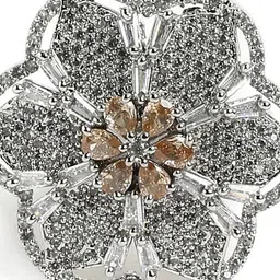 justpeachy Silver-Plated Champagne AD-Studded Flower Ring image 4