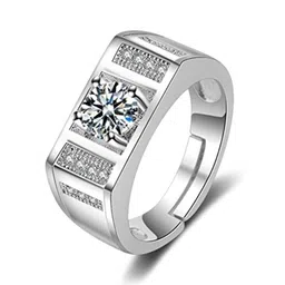 MYKI Men Silver-Plated CZ-Studded Adjustable Finger Ring image 2