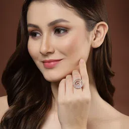 PANASH Women Rose Gold-Plated AD Studded Circular Shaped Adjustable Finger Ring image 5