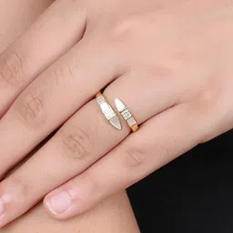 Adwitiya Collection Gold-Plated Stone-Studded Mother of Pearl Adjustable Finger Ring image 5