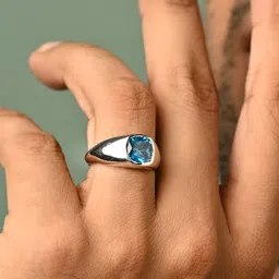 Clara Men 925 Sterling Silver Platinum-Plated Zirconia-Studded Adjustable Finger Ring image 5