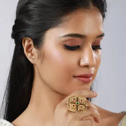 Anouk Gold Plated Stone-Studded Adjustable Finger Ring image 4