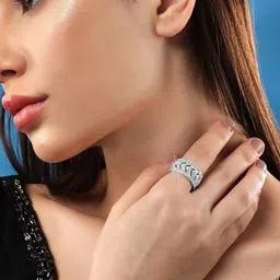 Rubans Rhodium Plated High Quality Cubic Zirconia Studded Finger Ring image 2