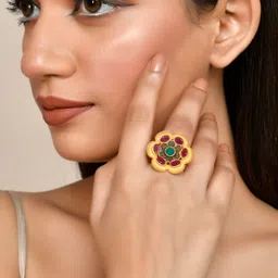 Silvermerc Designs Gold-Plated Stone-Studded Adjustable Finger Ring image 5