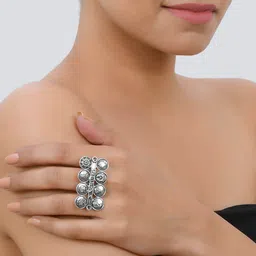 silvermerc designs Silvermerc Oxidised Silver-Plated Embellished Adjustable Finger Ring image 5